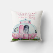 引用文のピンクおよび白いレトロのヴィンテージのキャンピングカー クッション (裏面)