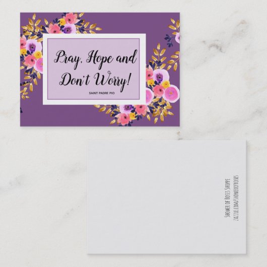 引用文の花の神聖なカードを祈って下さい、望んで下さい、心配しないで下さい 名刺 (正面/裏面)