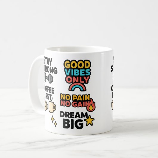 引用文やる気を起こさせるコーヒー&フィットネスマグカップ コーヒーマグカップ (正面左)