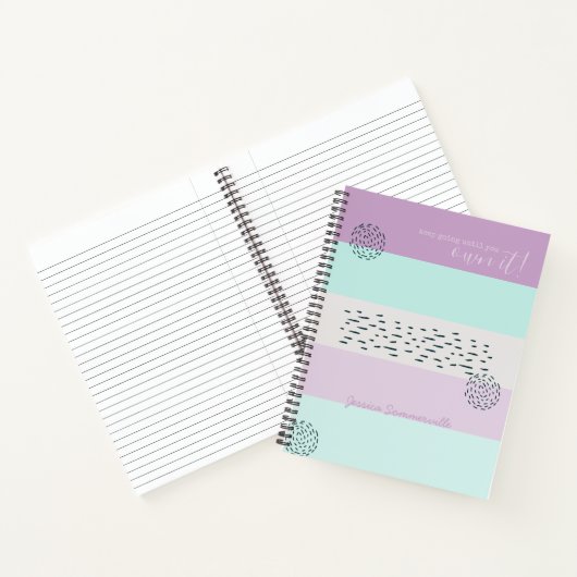 引用文やる気を起こさせるドードルアンドストライプ薄紫ミント ノートブック (内部)