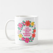 引用文やる気を起こさせるフローラインスピレーションピンクオレンジ コーヒーマグカップ (左)