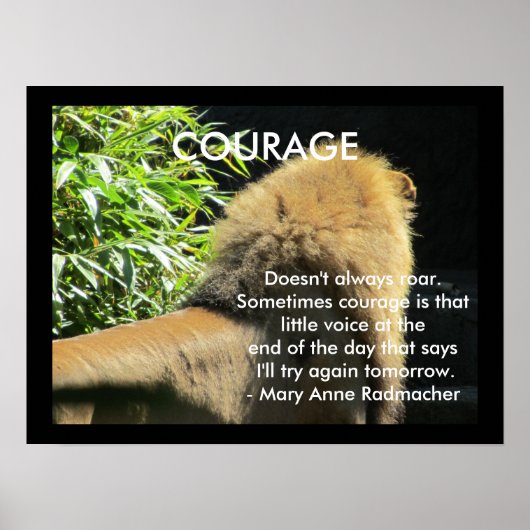 引用文やる気を起こさせるライオン心中の勇気 ポスター (正面)