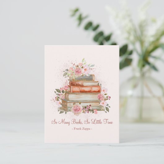 引用文カスタムブックスアンドヴィンテージピンクローズ ポストカード (スタンド正面)