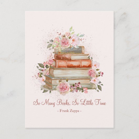 引用文カスタムブックスアンドヴィンテージピンクローズ ポストカード (正面)