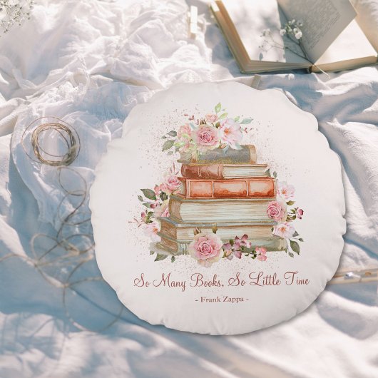 引用文カスタムブックスアンドヴィンテージピンクローズ ラウンドクッション