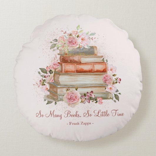 引用文カスタムブックスアンドヴィンテージピンクローズ ラウンドクッション (正面)