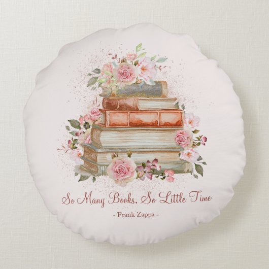 引用文カスタムブックスアンドヴィンテージピンクローズ ラウンドクッション (裏面)