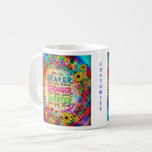 引用文カスタムブラバーカラフルフローラのインスピレーション コーヒーマグカップ (正面左)