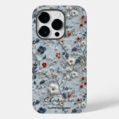 引用文カスタム付き青と赤の刺繍フローラ Case-Mate iPhoneケース (裏面)
