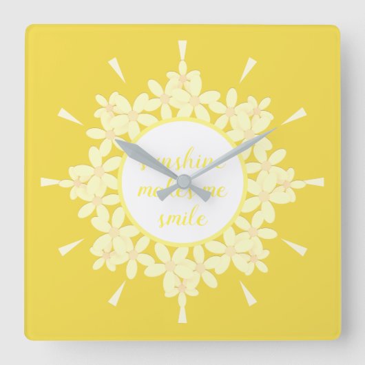 引用文サンシャインイエローデイジーフラワーウォールクロック スクエア壁時計 (正面)