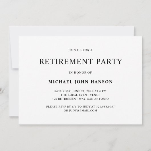 引用文シンプル白黒リタイアメントパーティー 招待状 (裏面)