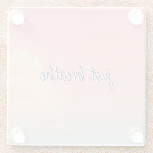 引用文ジャスト呼吸パステルピンクブルースカイモダン ガラスコースター (裏面)