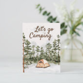 引用文パーソナライズされたウォーターカラーキャンピングin自然 ポストカード (スタンド正面)