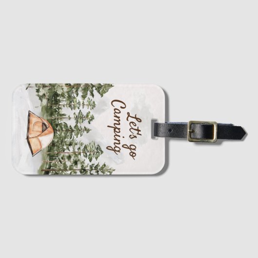 引用文パーソナライズされたウォーターカラーキャンピングin自然 ラゲッジタグ (正面横)