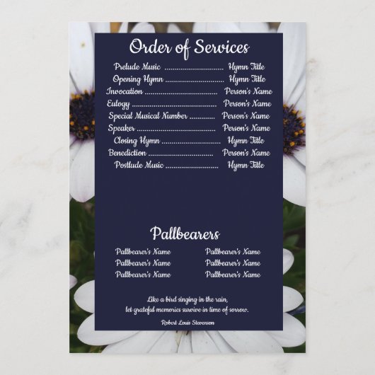 引用文フォトアフリカデイジー背景葬儀 プログラム (裏面)