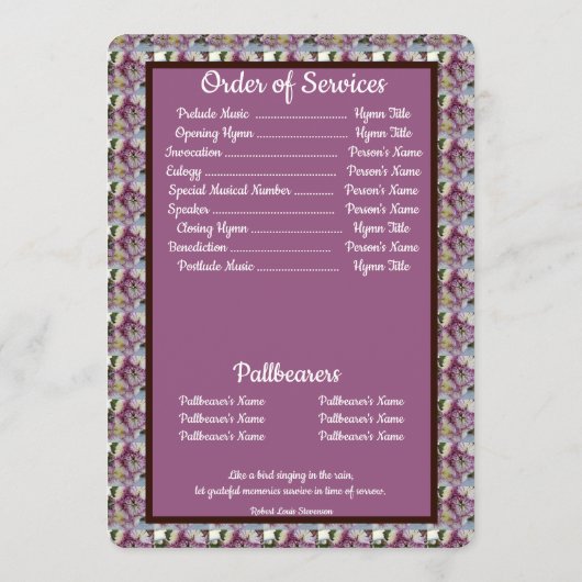 引用文フォトスパイダーママフローラ背景葬儀 プログラム (裏面)