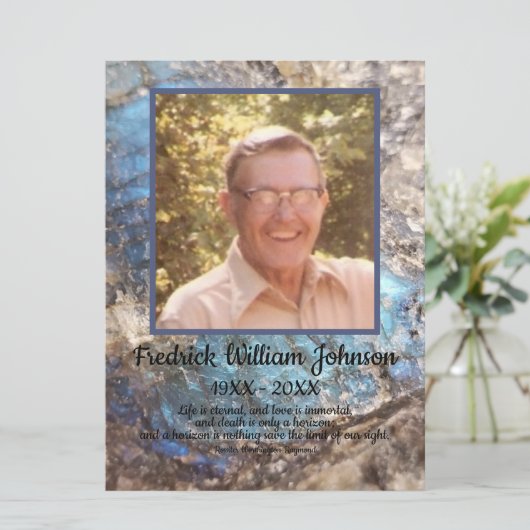 引用文フォトブルーグリーンラブラドーライト葬儀 プログラム (スタンド正面)