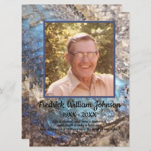 引用文フォトブルーグリーンラブラドーライト葬儀 プログラム (正面/裏面)