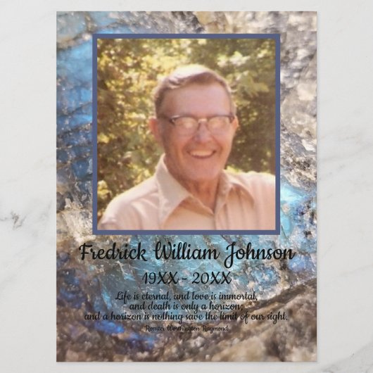 引用文フォトブルーグリーンラブラドーライト葬儀 プログラム (正面)