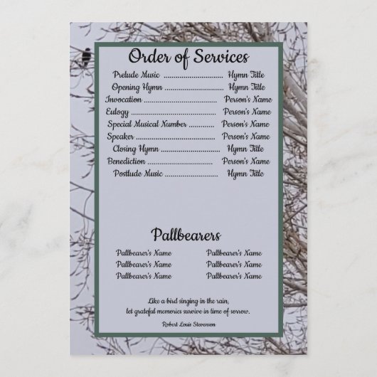 引用文フォトレイクシーガル背景葬儀 プログラム (裏面)