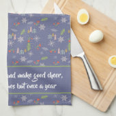 引用文メリークリスマスの手描きツリー雪 キッチンタオル (四つ折り)