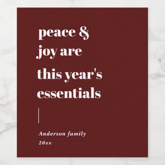 引用文モダンの平和と喜びの休日 ワインラベル (シングルラベル)