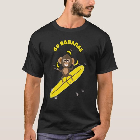 引用文人気があるゴーバナナスモンキーサーフィン Tシャツ (正面)