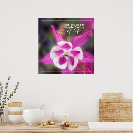 引用文付きオダマキ（植物）花写真 ポスター (キッチン)