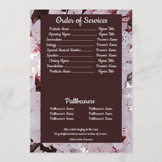 引用文写真梅花背景葬儀 プログラム (裏面)