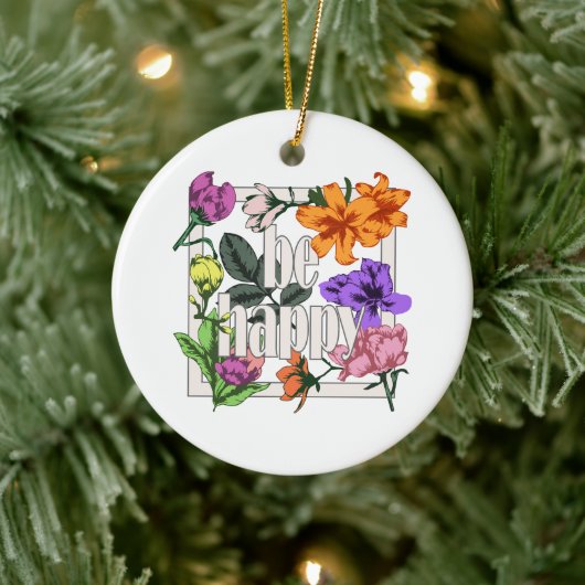引用文前向きベハッピーアンドガーデンフラワー セラミックオーナメント (ツリー)