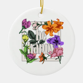引用文前向きベハッピーアンドガーデンフラワー セラミックオーナメント