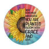 引用文感動的と手描きヒマワリ カッティングボード (正面)