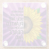 引用文感動的と手描きヒマワリ ガラスコースター (裏面)