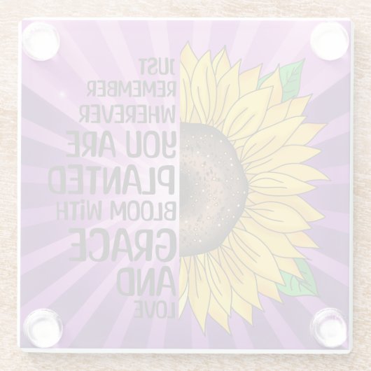 引用文感動的と手描きヒマワリ ガラスコースター (裏面)