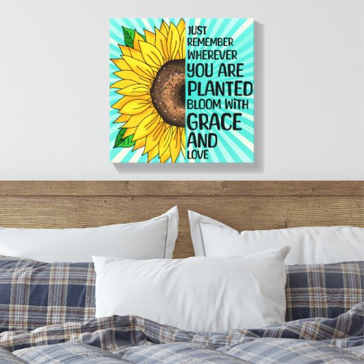 引用文感動的と手描きヒマワリ キャンバスプリント (インサイチュ (寝室))