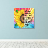 引用文感動的と手描きヒマワリ キャンバスプリント (インサイチュ (ウッドフロア))