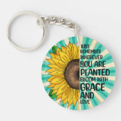 引用文感動的と手描きヒマワリ キーホルダー (正面)