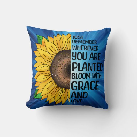 引用文感動的と手描きヒマワリ クッション (正面)