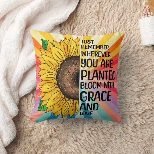 引用文感動的と手描きヒマワリ クッション (ブランケット)