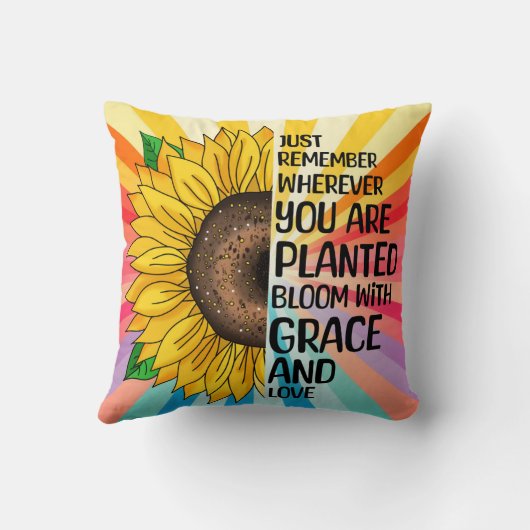 引用文感動的と手描きヒマワリ クッション (裏面)