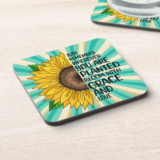 引用文感動的と手描きヒマワリ コースター (左側)