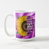 引用文感動的と手描きヒマワリ コーヒーマグカップ (左)