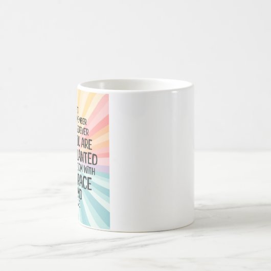 引用文感動的と手描きヒマワリ コーヒーマグカップ (中央)