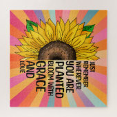 引用文感動的と手描きヒマワリ ジグソーパズル (横)