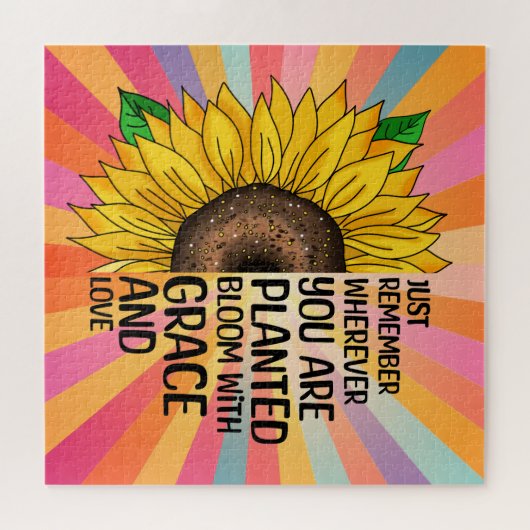 引用文感動的と手描きヒマワリ ジグソーパズル (横)