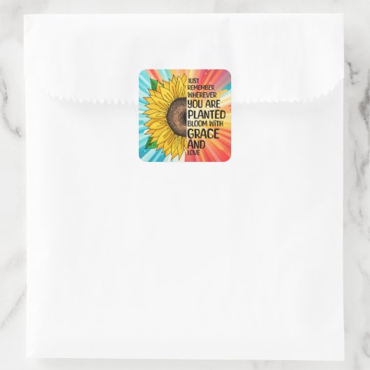 引用文感動的と手描きヒマワリ スクエアシール (バッグ)