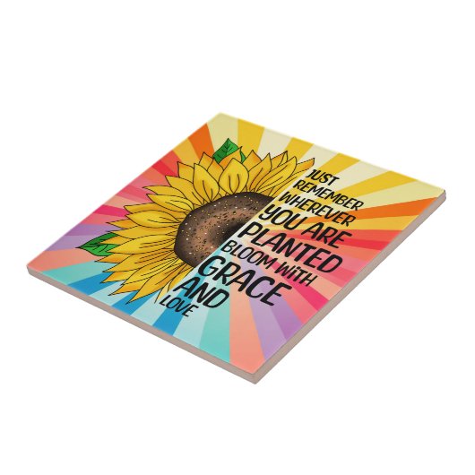 引用文感動的と手描きヒマワリ タイル (側面)