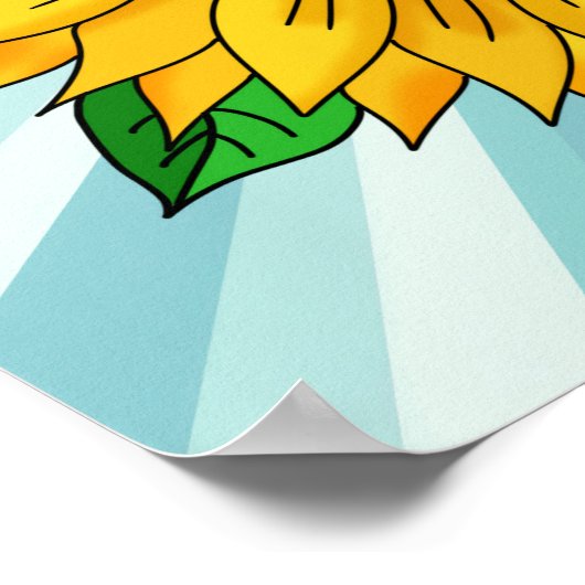 引用文感動的と手描きヒマワリ ポスター (角)