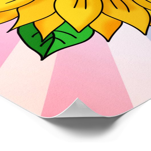 引用文感動的と手描きヒマワリ ポスター (角)