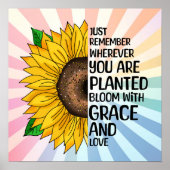 引用文感動的と手描きヒマワリ ポスター (正面)